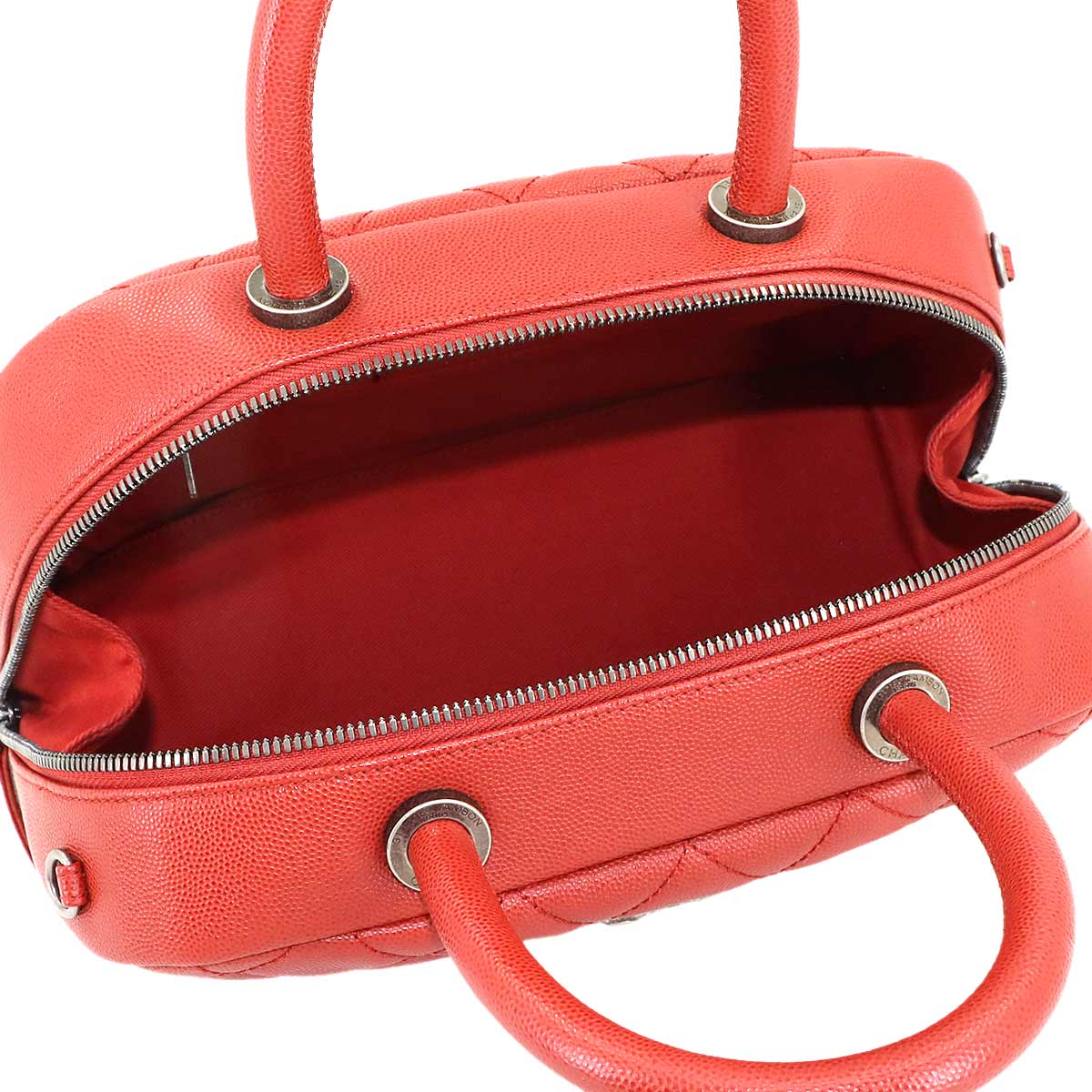 Matelasse Mini Boston Hand Shoulder Bag Leather Red Purse