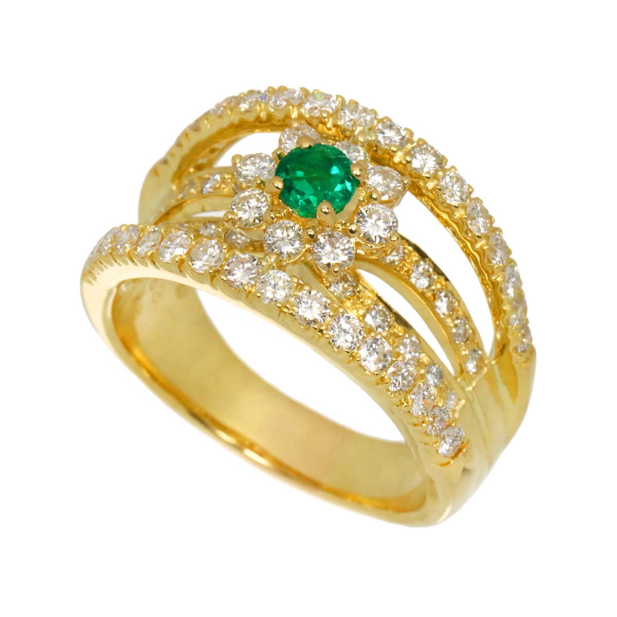 Emerald 0.26ct Diamond 1.33ct Ring 18K K18 YG Yellow Gold size7.5(US)