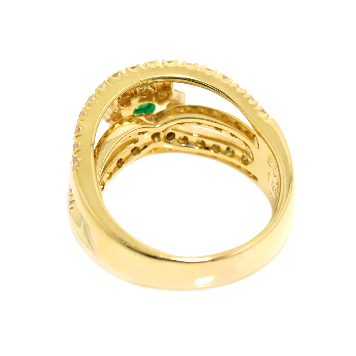 Emerald 0.26ct Diamond 1.33ct Ring 18K K18 YG Yellow Gold size7.5(US)