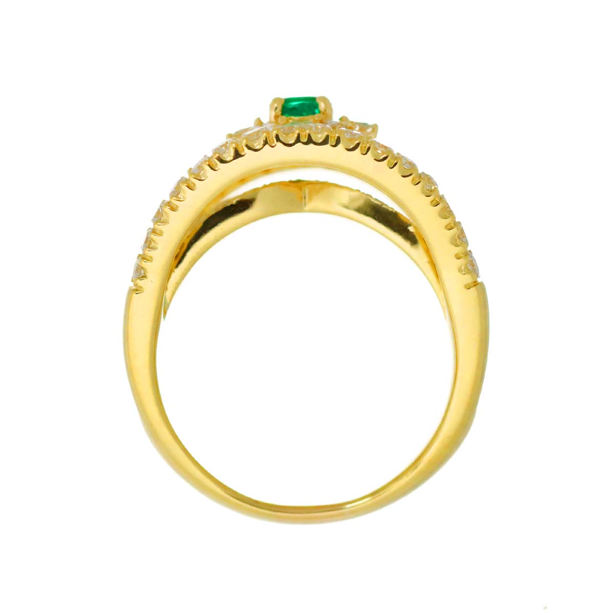 Emerald 0.26ct Diamond 1.33ct Ring 18K K18 YG Yellow Gold size7.5(US)