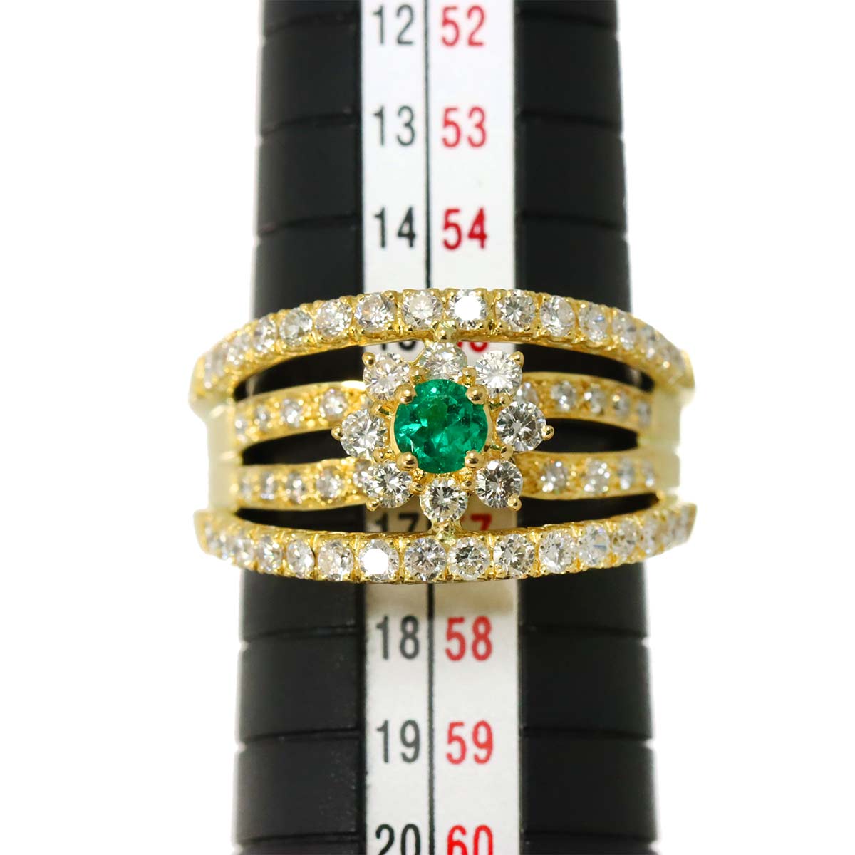 Emerald 0.26ct Diamond 1.33ct Ring 18K K18 YG Yellow Gold size7.5(US)
