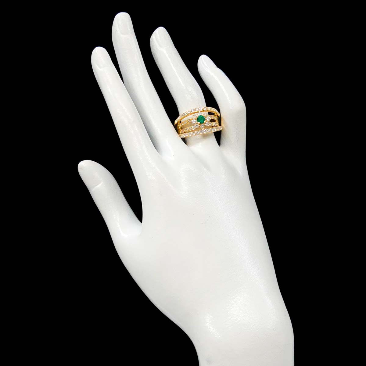 Emerald 0.26ct Diamond 1.33ct Ring 18K K18 YG Yellow Gold size7.5(US)