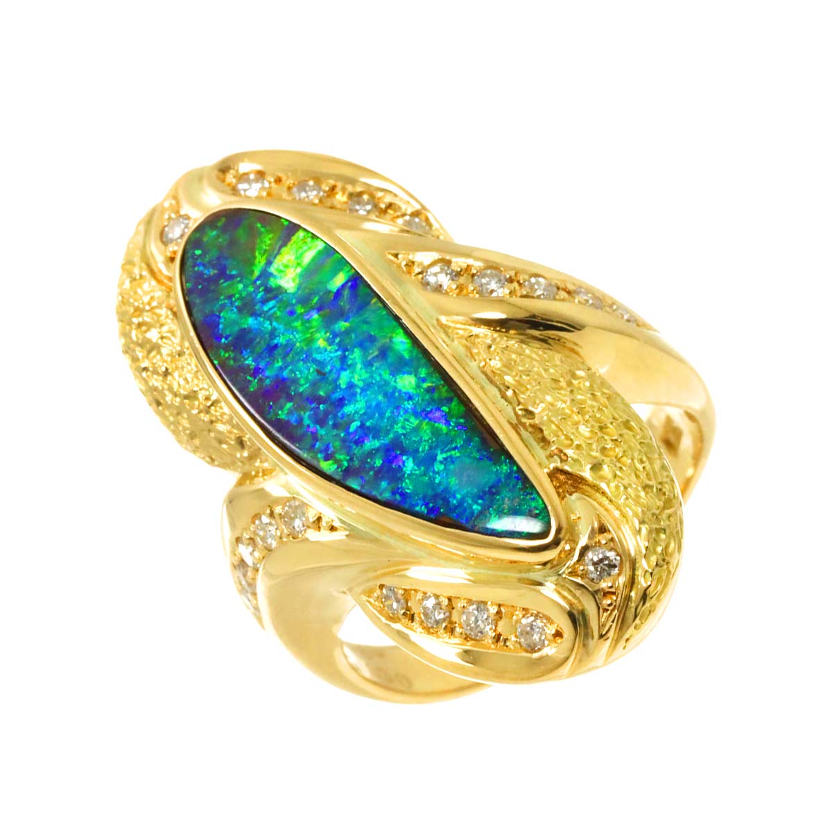 BlackOpal 4.68ct Diamond 0.30ct Ring 18K YG Yellow Gold 750 6(US)