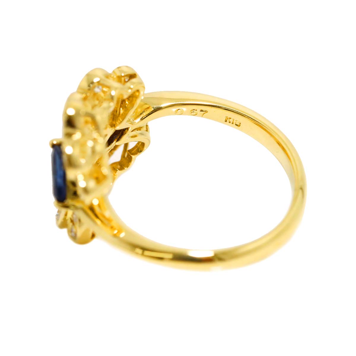 Sapphire 0.73ct Diamond 0.67ct Ring 18K K18 YG Yellow Gold size7.25(US)