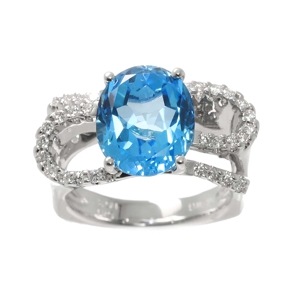 Blue Topaz 6.41ct Diamond 0.34ct Ring 18K WG 750 size6.25-6.5(US)