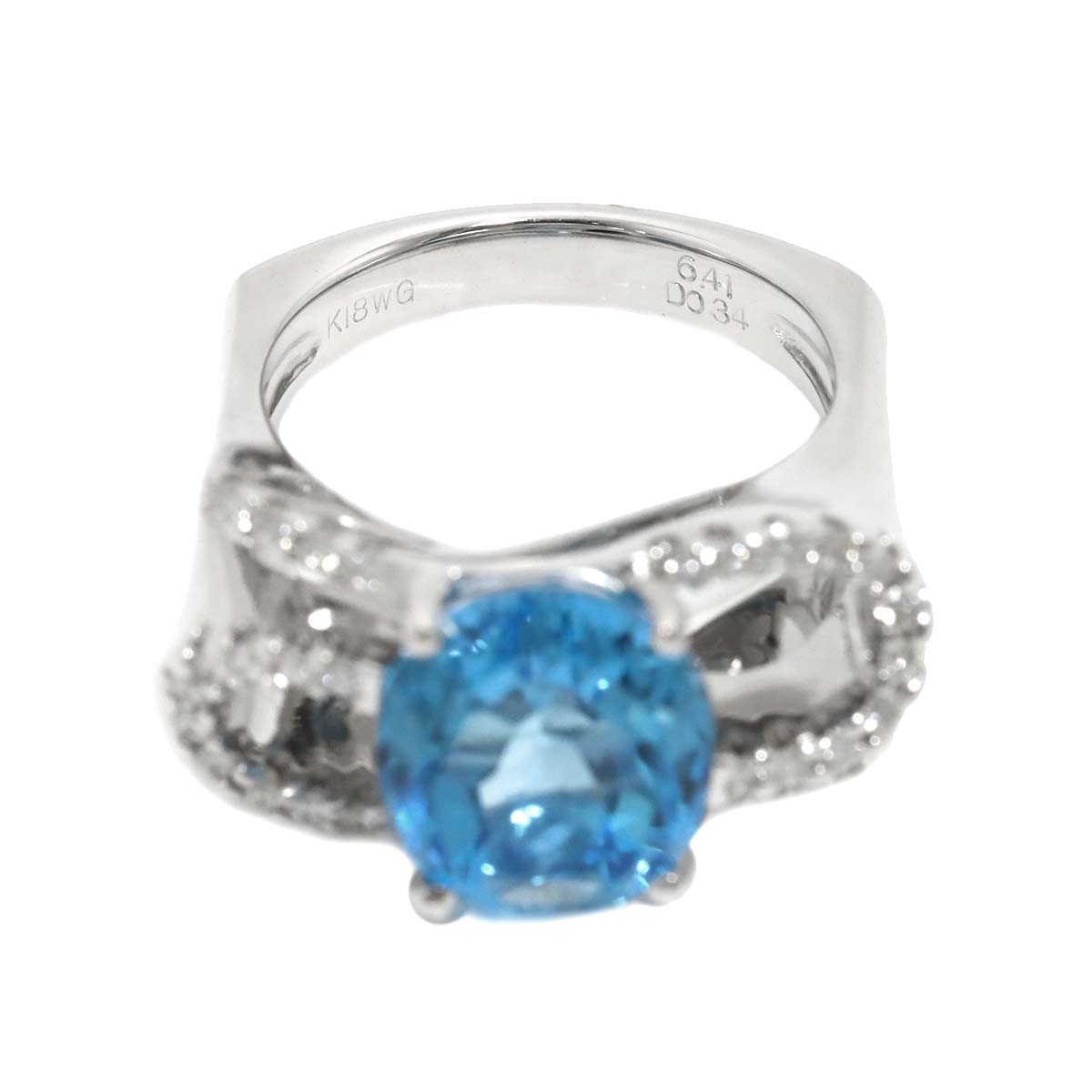 Blue Topaz 6.41ct Diamond 0.34ct Ring 18K WG 750 size6.25-6.5(US)