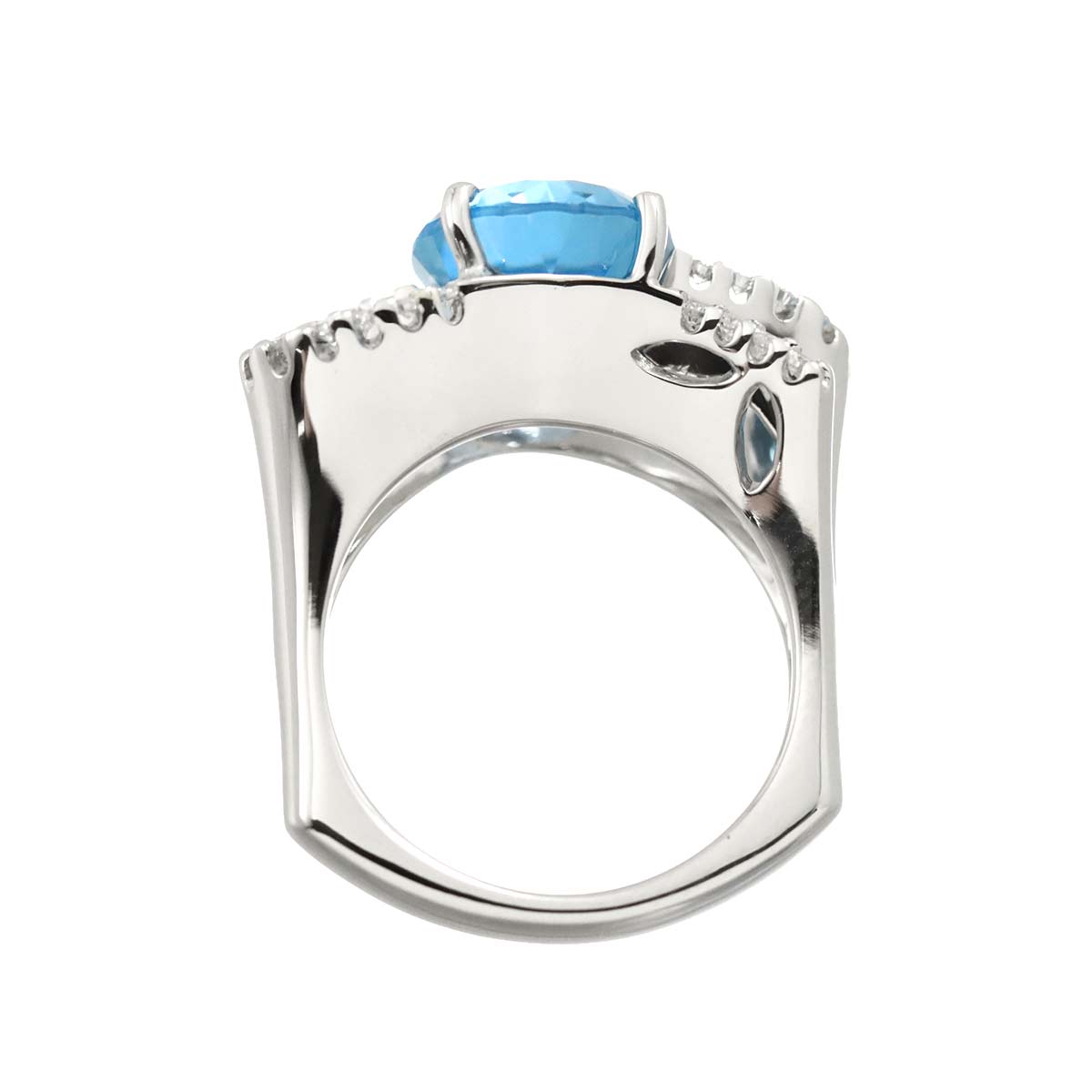 Blue Topaz 6.41ct Diamond 0.34ct Ring 18K WG 750 size6.25-6.5(US)
