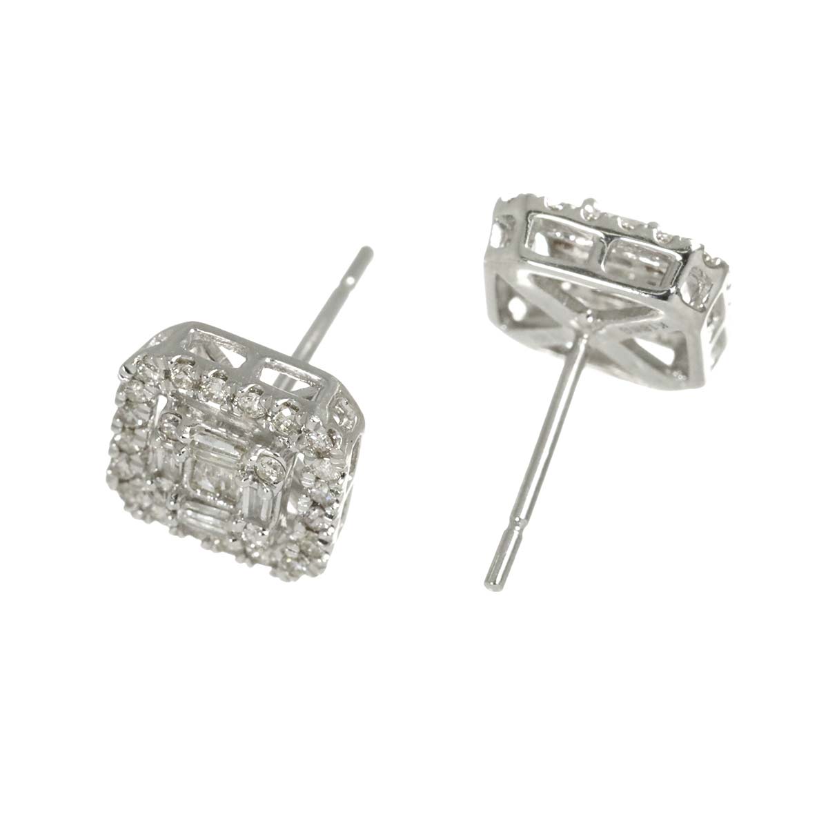 Diamond 0.20ct/0.20ct Earrings Pierced 18K K18 WG 750