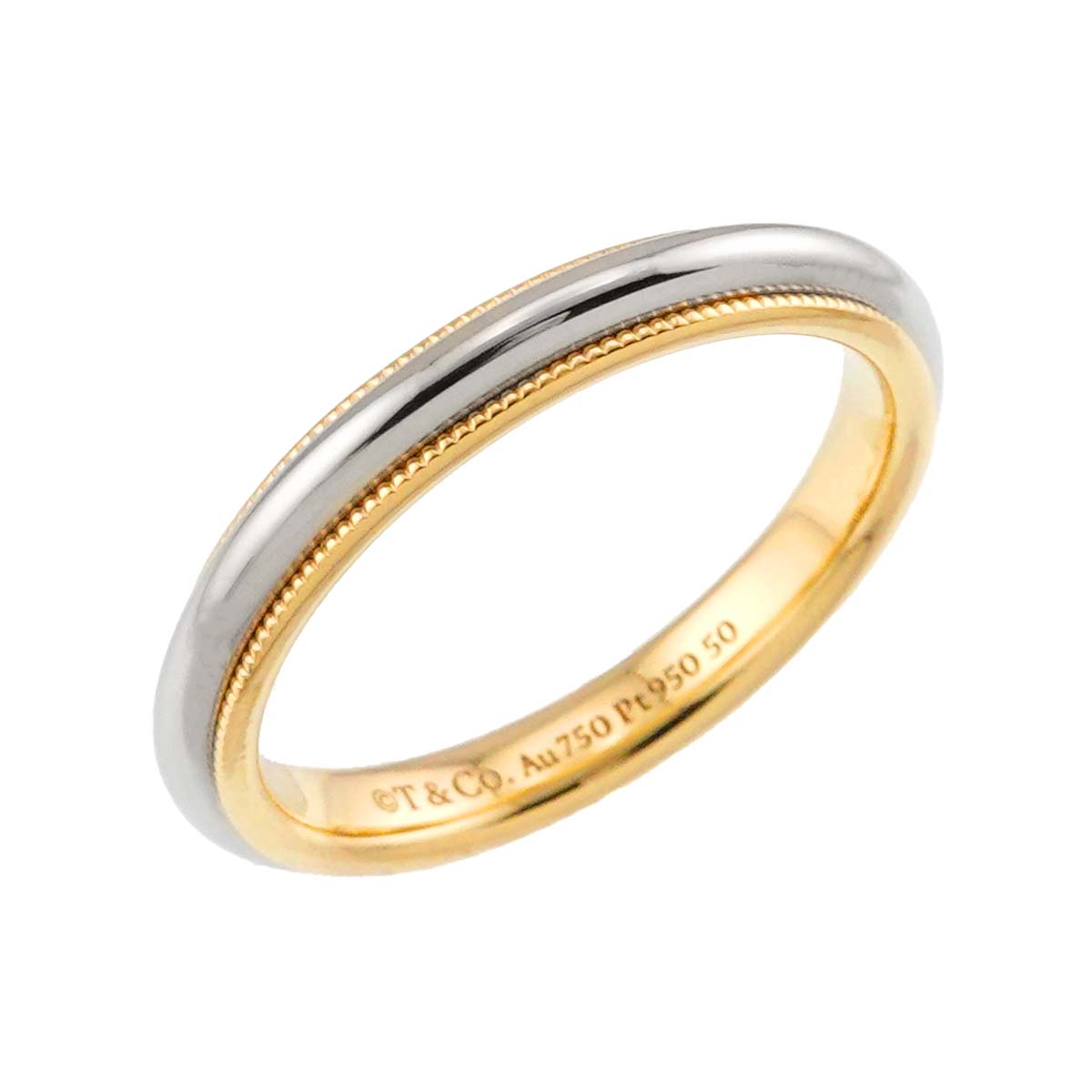 Milgrain Band Ring 18K 750 YG Pt Platinum Size6.25-6.5(US)