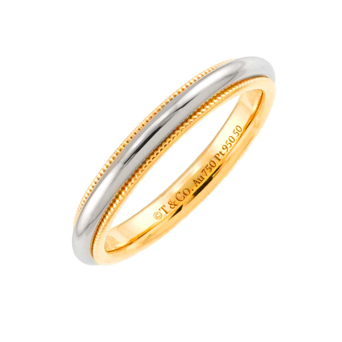 Milgrain Band Ring 18K 750 YG Pt Platinum Size6.25-6.5(US)