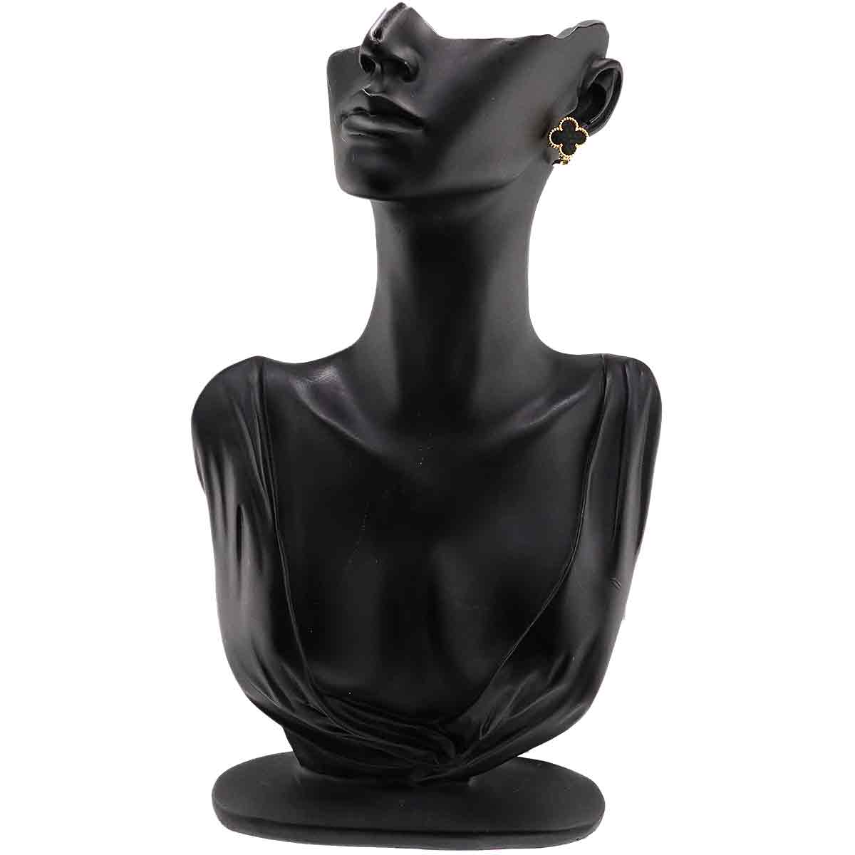 Vintage Alhambra Onyx Earrings Pierced 18K YG 750