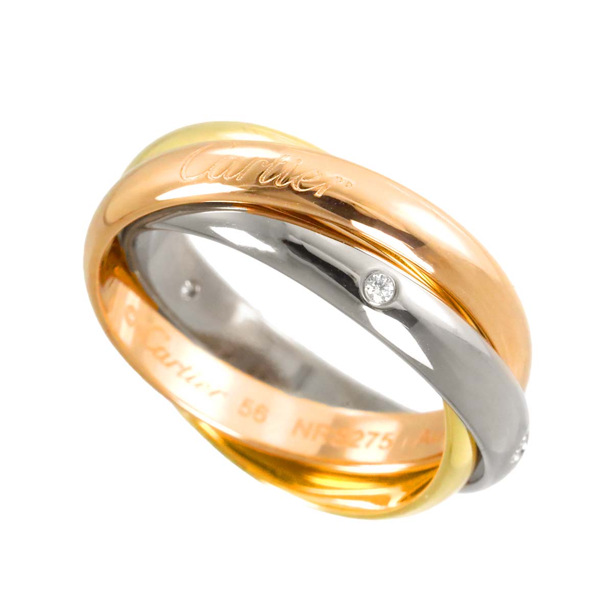 Trinity Diamond 5P Ring 18K YG WG PG 750 Size56 7.5(US)