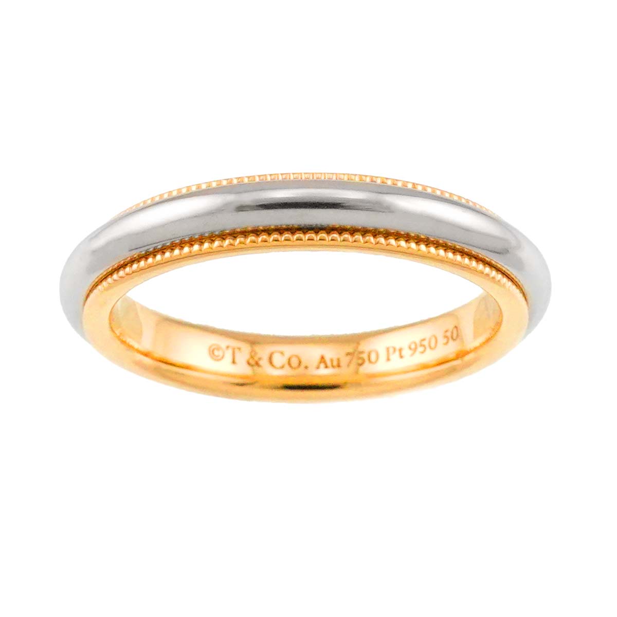 Milgrain Band Ring 18K 750 YG Platinum Size4(US)