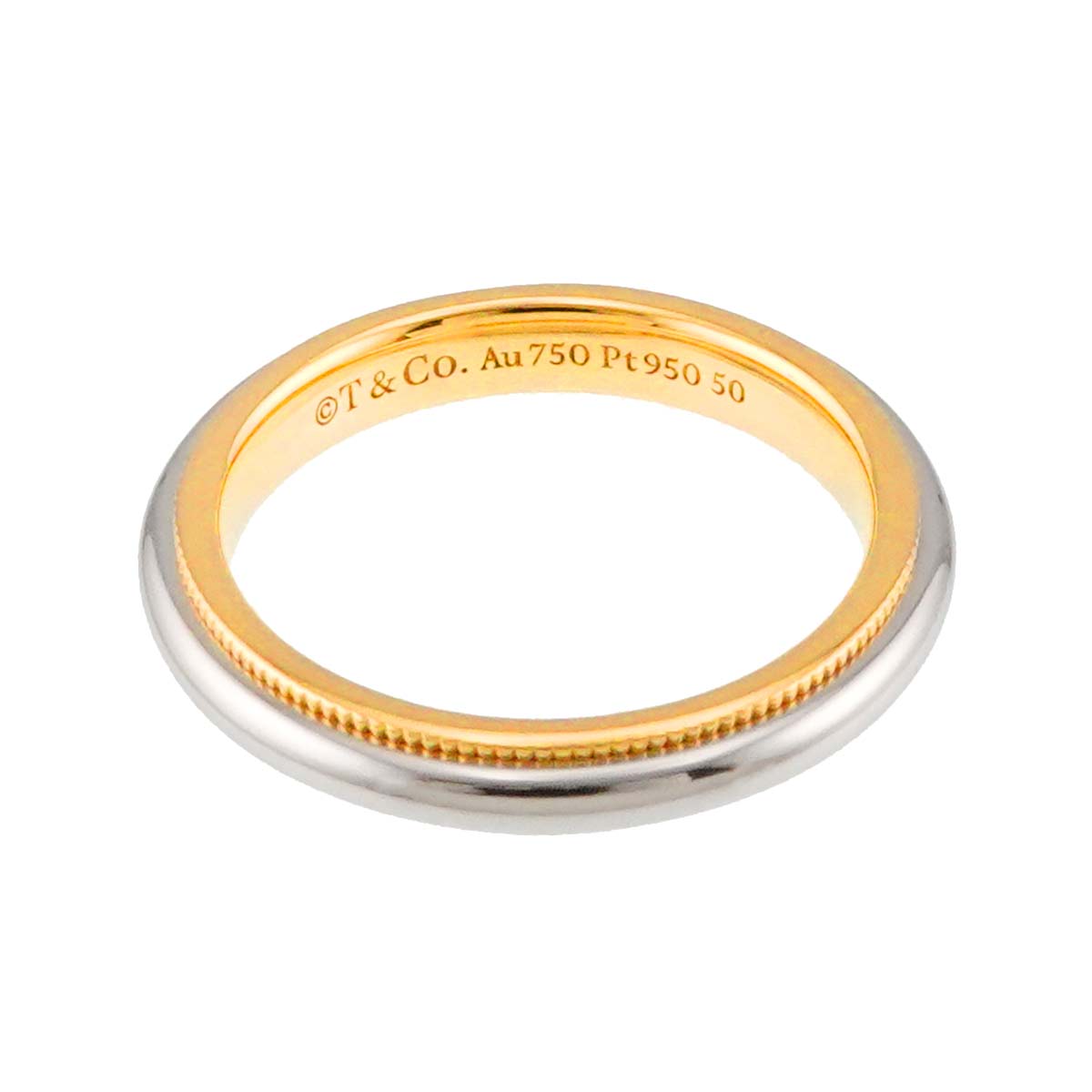 Milgrain Band Ring 18K 750 YG Platinum Size4(US)