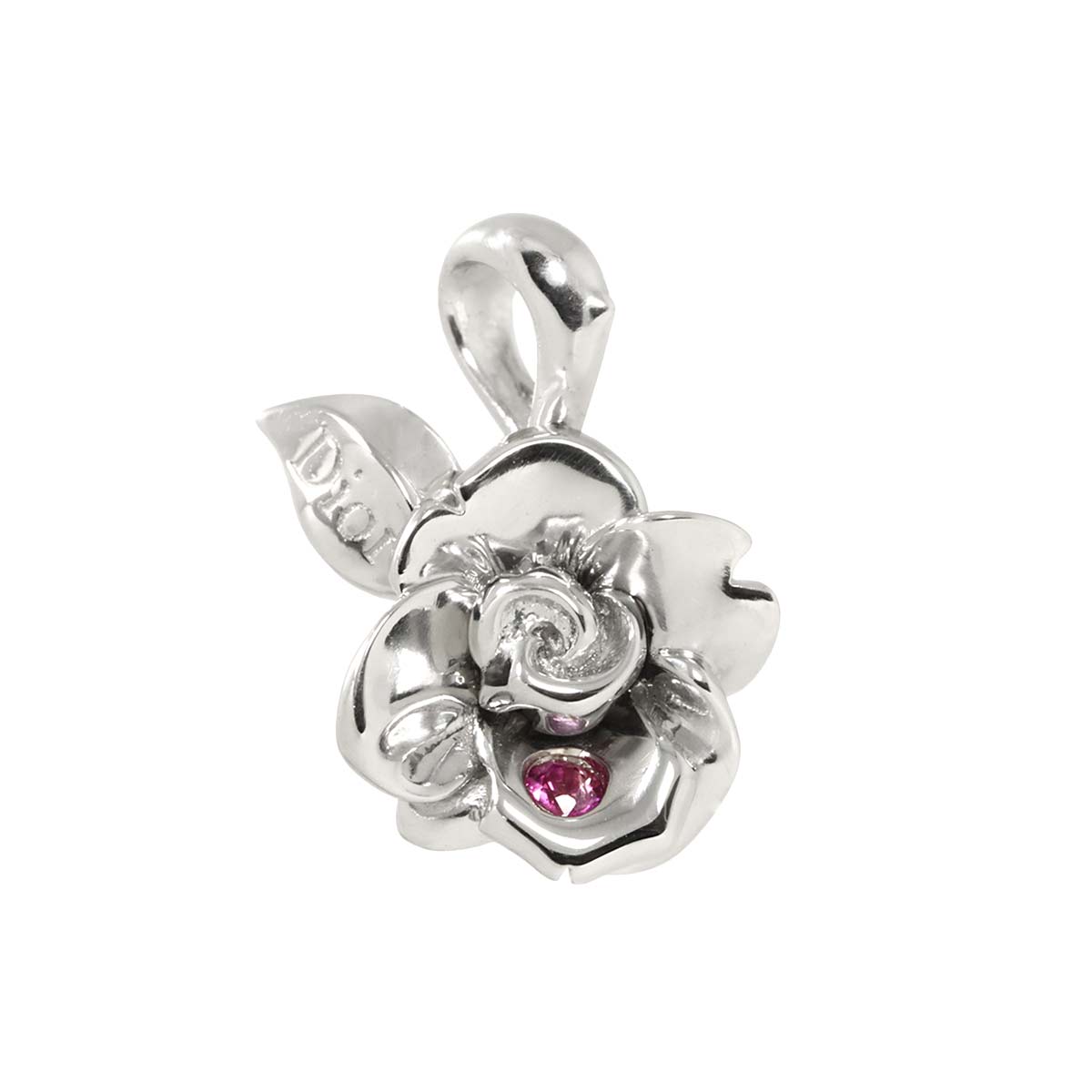 Flower Motif Ruby Pendant Top 18K WG 750