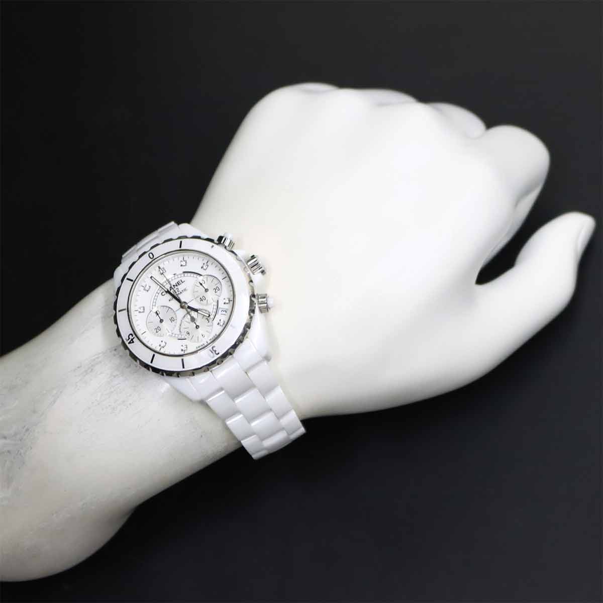 J12 Chronograph H2009 9P Diamond Date White Dial Mens Watch