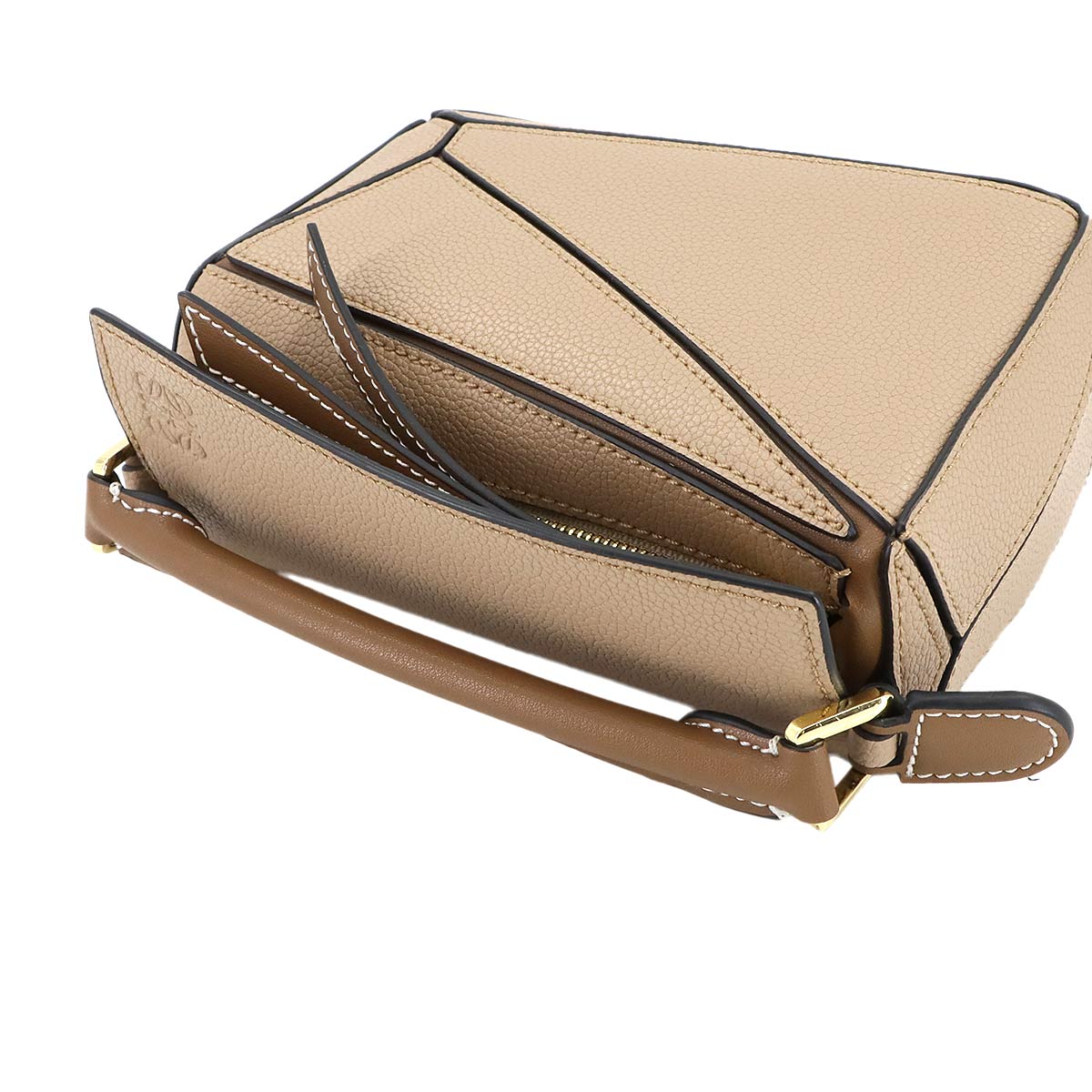 Puzzle Bag Mini 2way Hand Shoulder Bag Leather Beige Purse