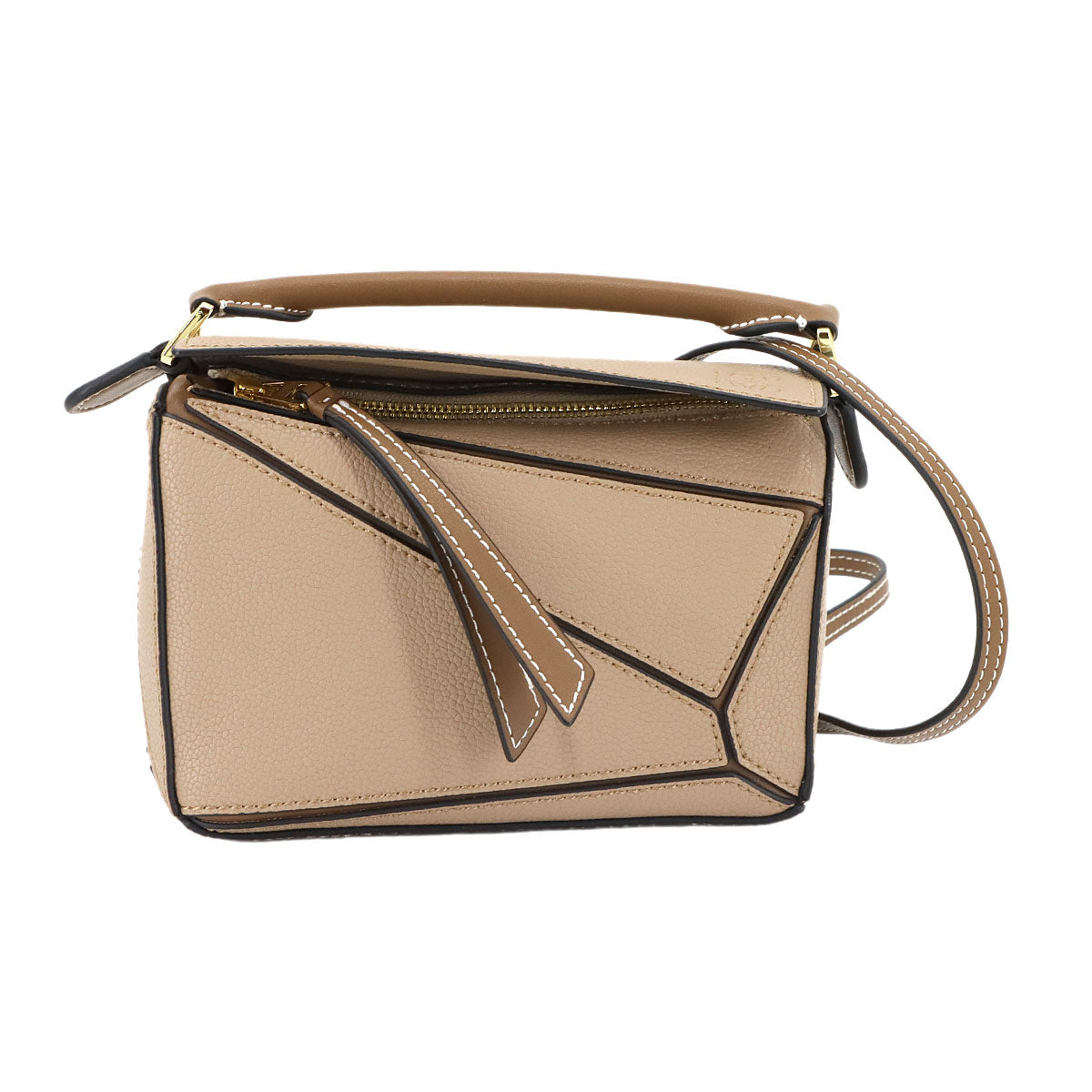 Puzzle Bag Mini 2way Hand Shoulder Bag Leather Beige Purse