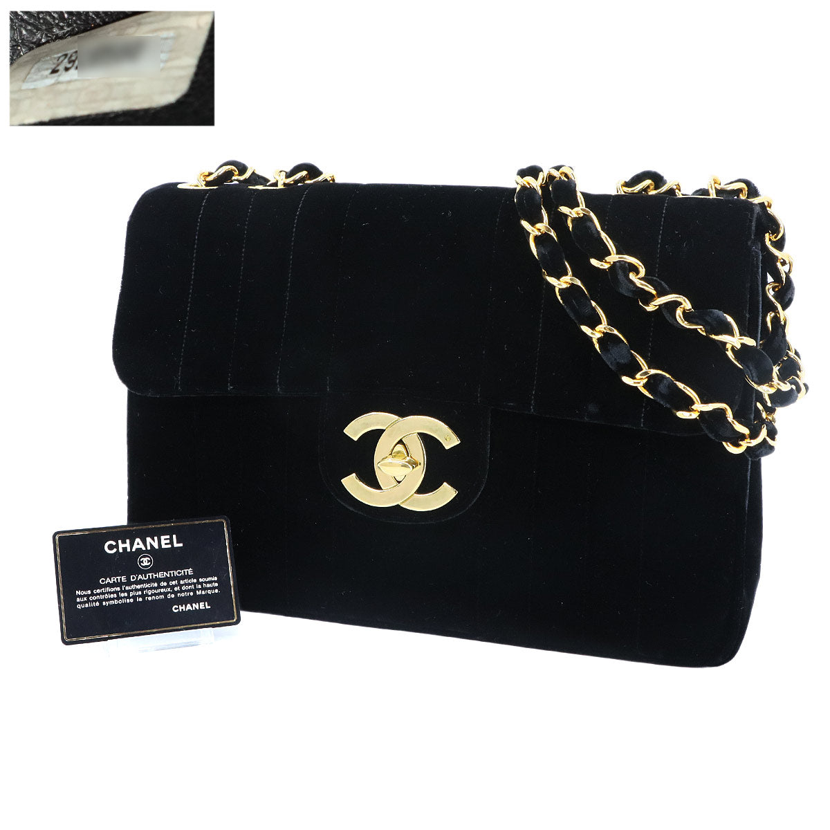 Mademoiselle Chain Shoulder Bag Velor Black Vintage