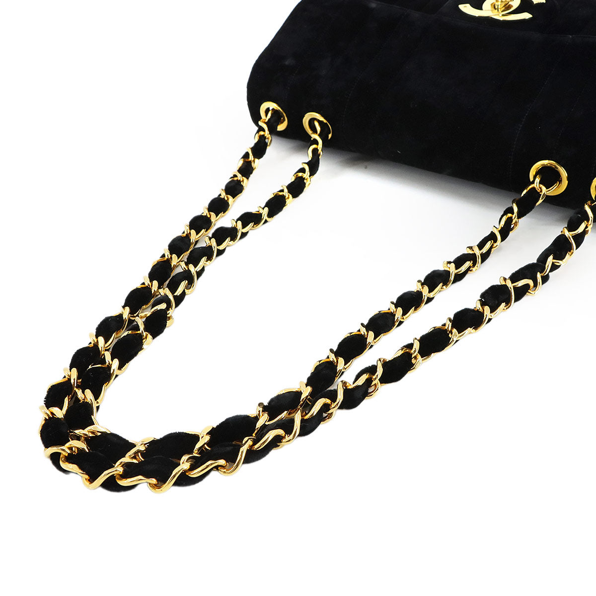 Mademoiselle Chain Shoulder Bag Velor Black Vintage