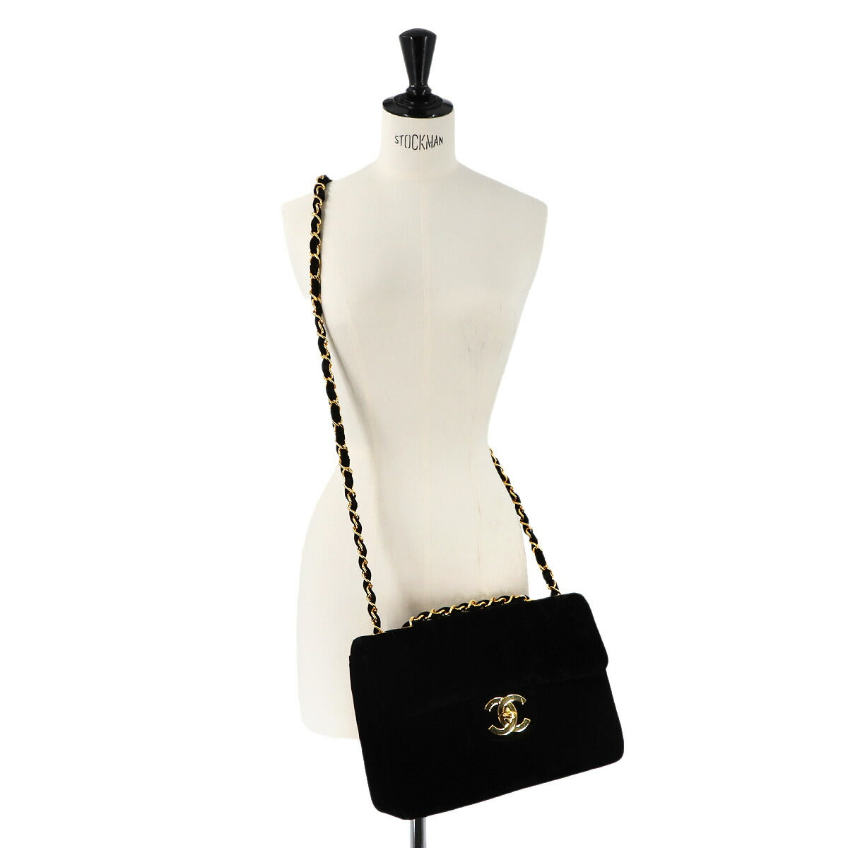 Mademoiselle Chain Shoulder Bag Velor Black Vintage