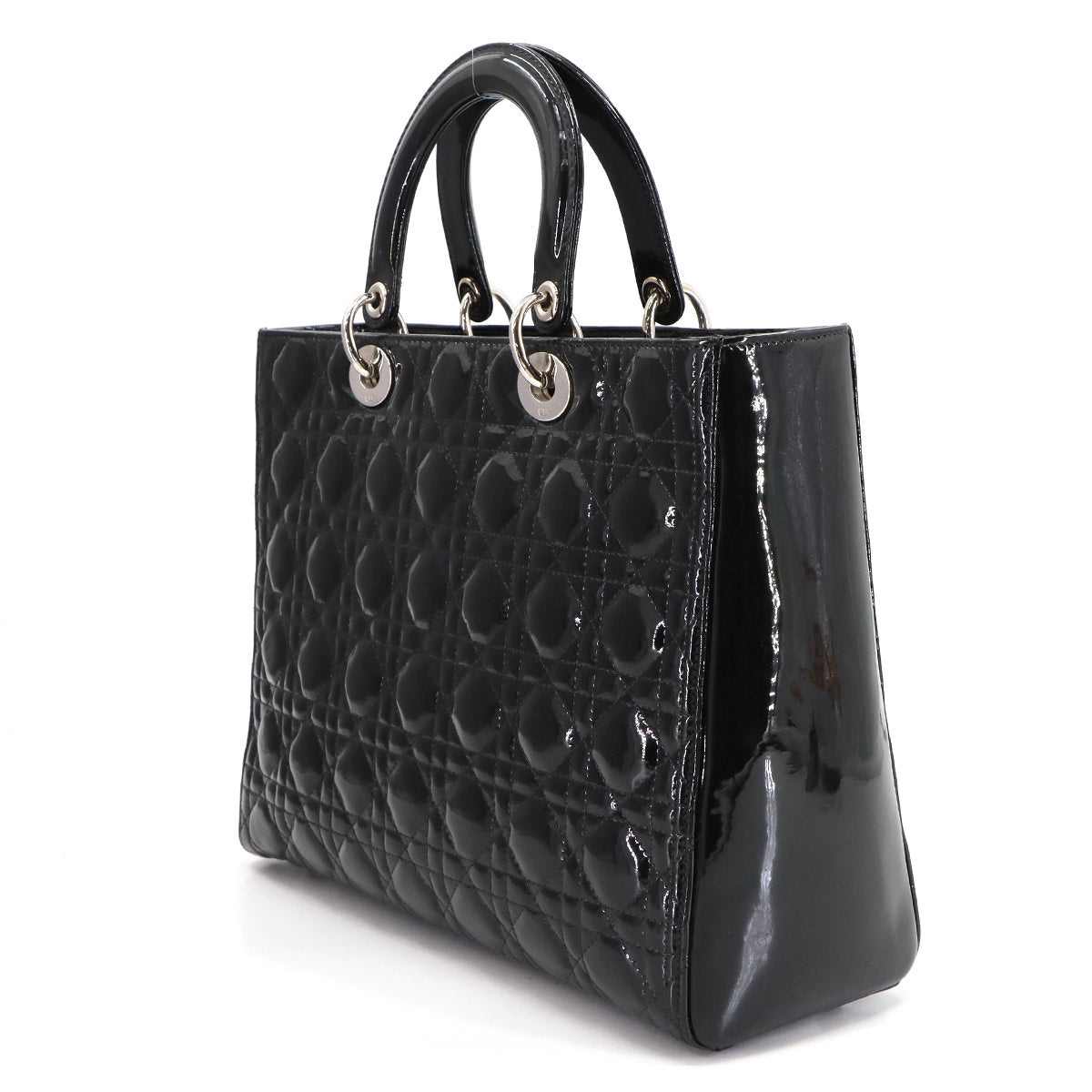 Lady Dior Large 2way Hand Shoulder Bag Enamel Black
