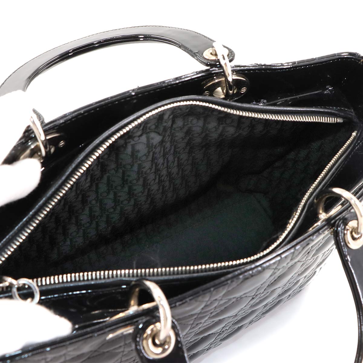 Lady Dior Large 2way Hand Shoulder Bag Enamel Black