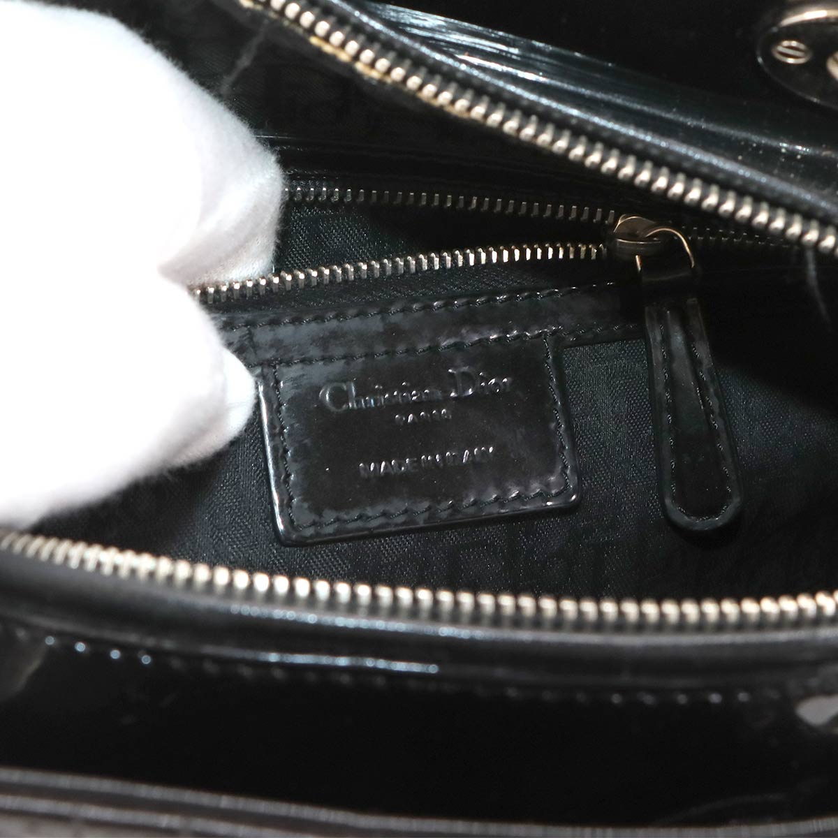 Lady Dior Large 2way Hand Shoulder Bag Enamel Black