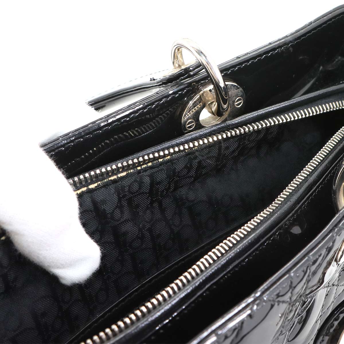 Lady Dior Large 2way Hand Shoulder Bag Enamel Black