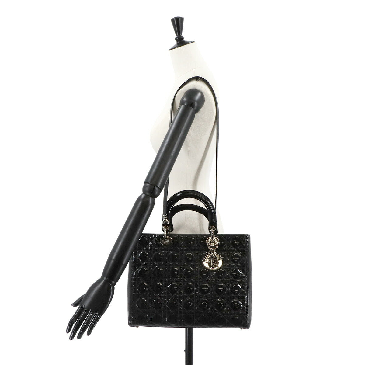 Lady Dior Large 2way Hand Shoulder Bag Enamel Black