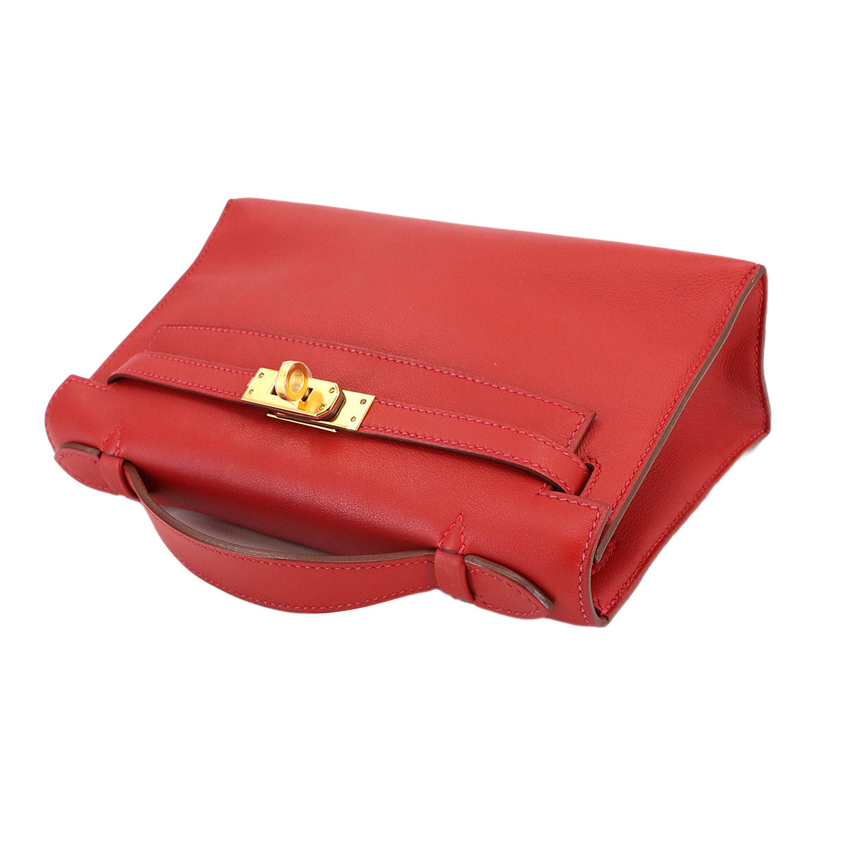 Pochette Kelly Hand Bag Veau Swift Leather Rouge Casaque