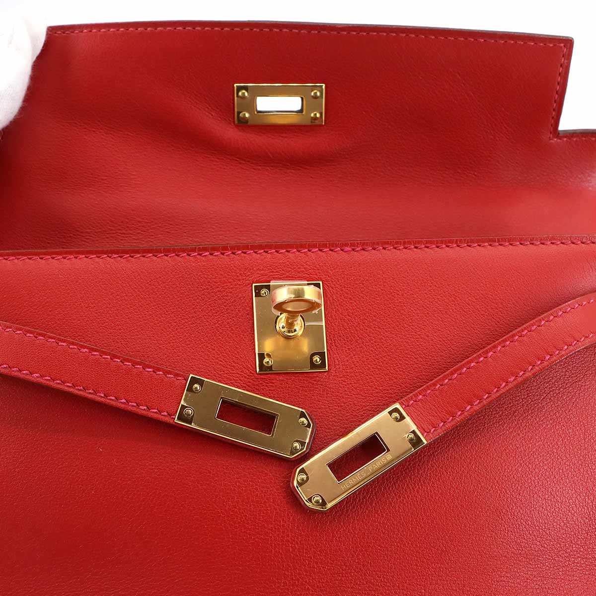 Pochette Kelly Hand Bag Veau Swift Leather Rouge Casaque