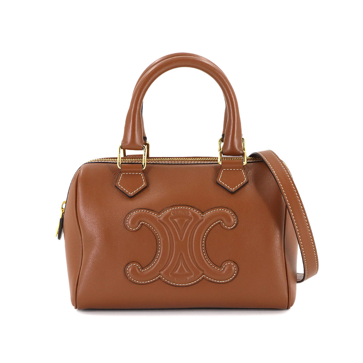 CUIR Triomphe Small Boston Hand Shoulder Bag Leather Brown