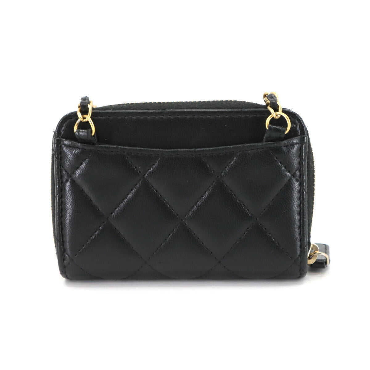 Matelasse Chain Wallet Coin case Leather Black AP2462