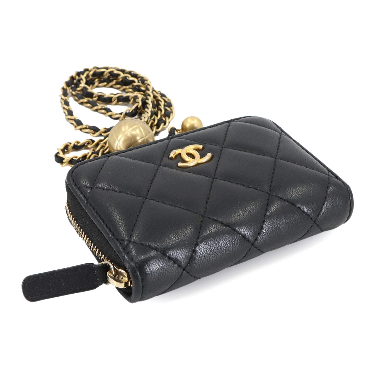 Matelasse Chain Wallet Coin case Leather Black AP2462