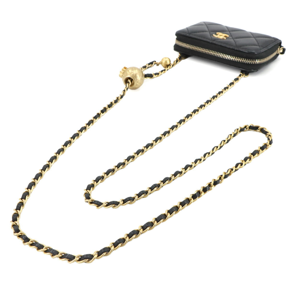 Matelasse Chain Wallet Coin case Leather Black AP2462