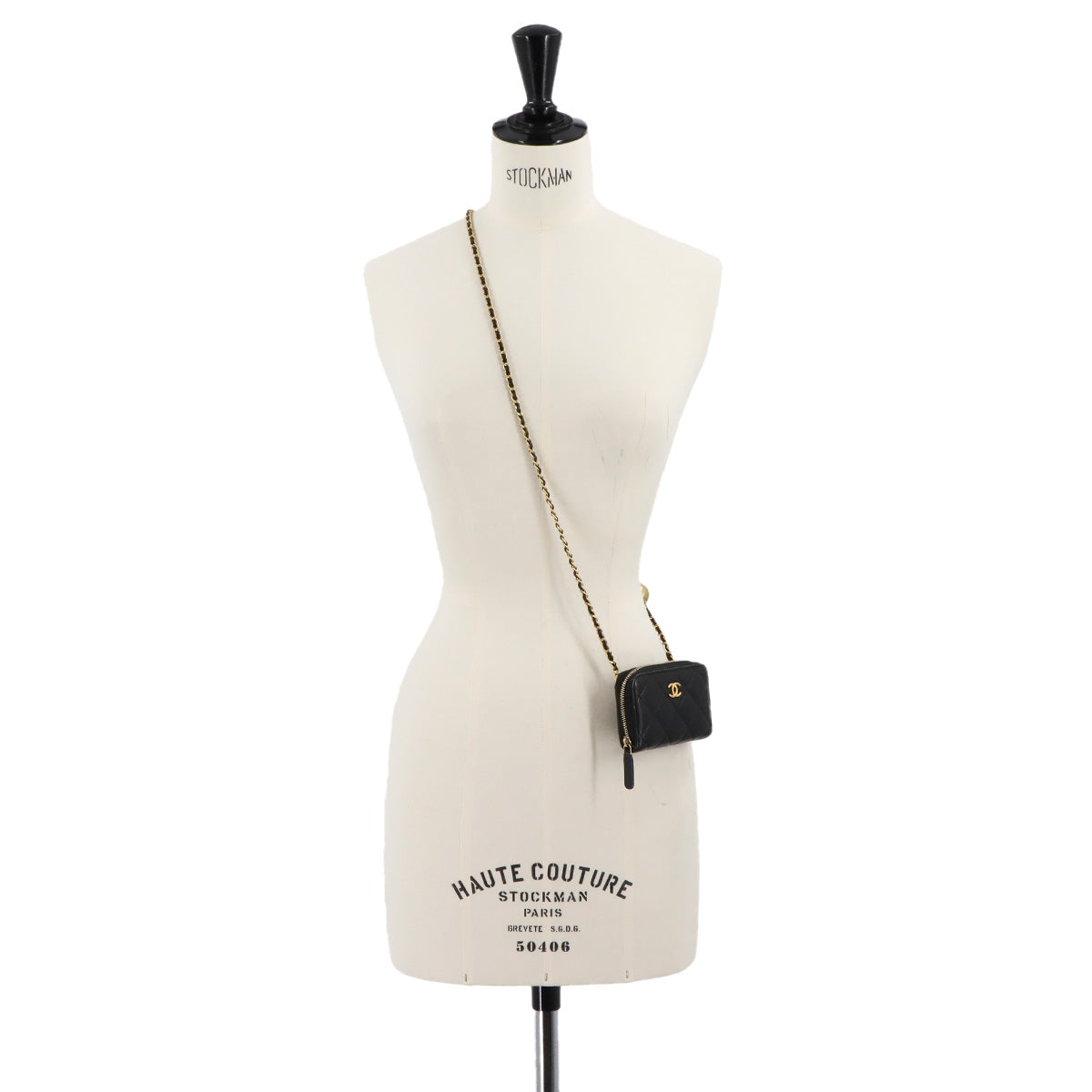 Matelasse Chain Wallet Coin case Leather Black AP2462