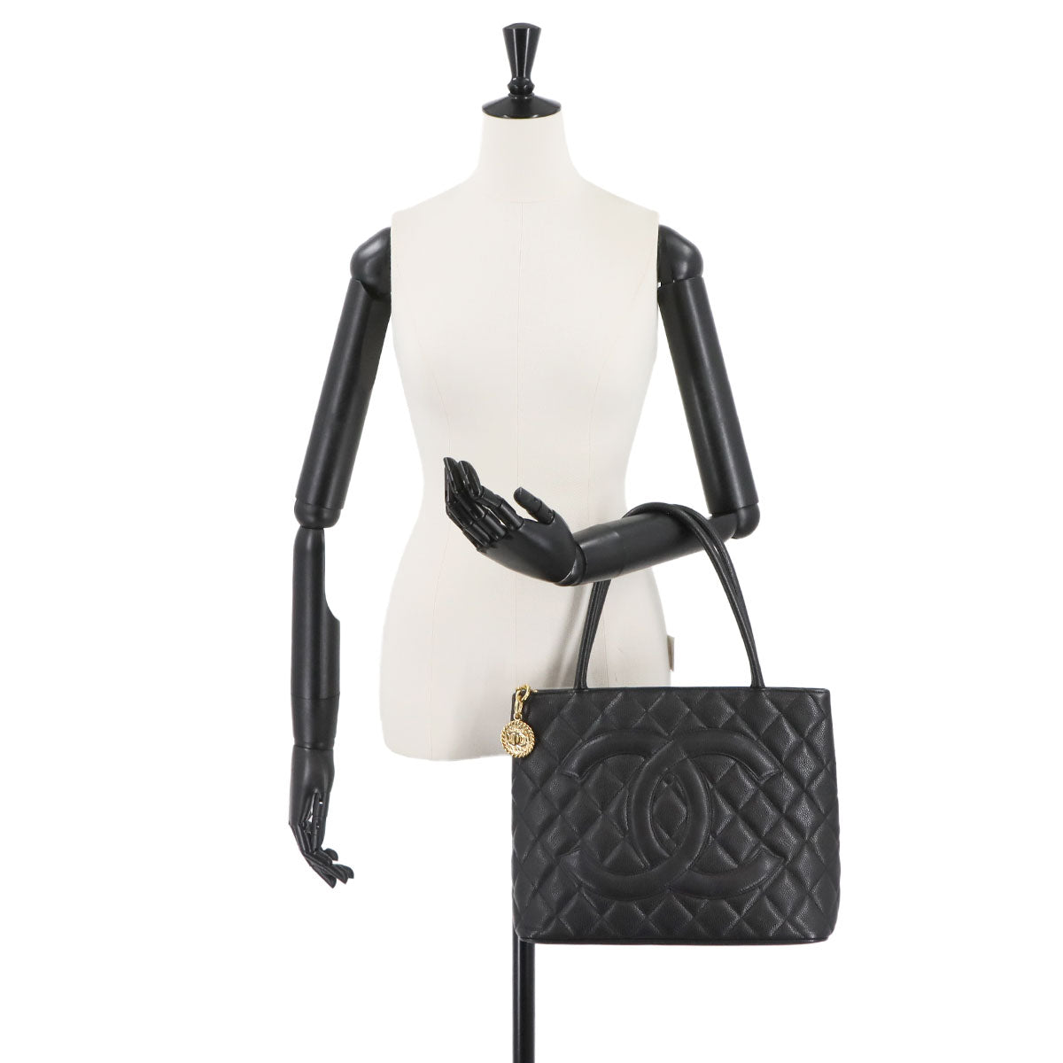 Medallion Tote Bag Leather Black A01804 Coco Logos