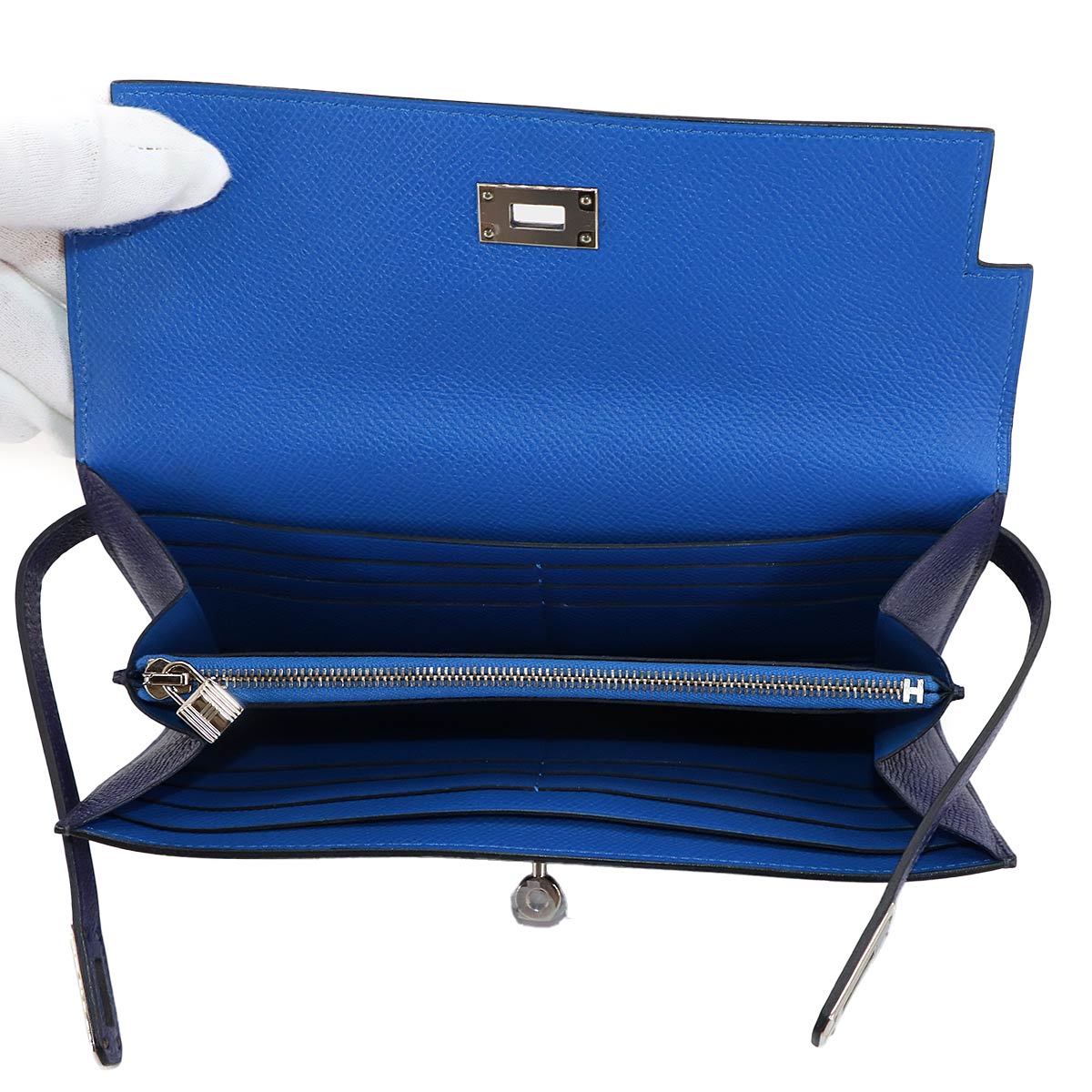 Kelly Wallet Veau Epsom Leather Blue encre Blue zellige Purse