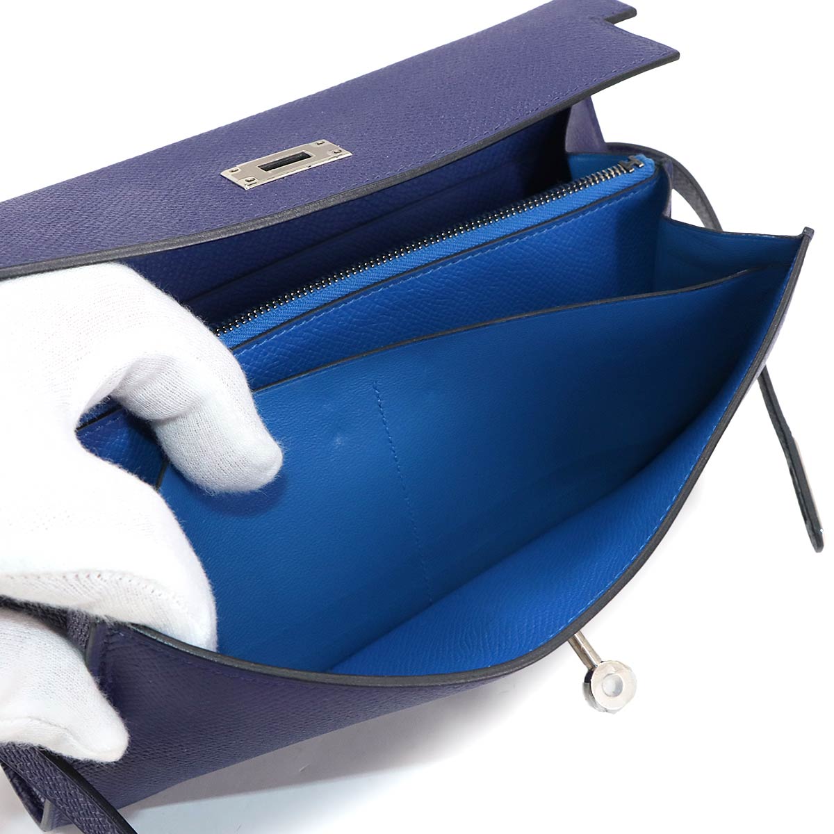 Kelly Wallet Veau Epsom Leather Blue encre Blue zellige Purse