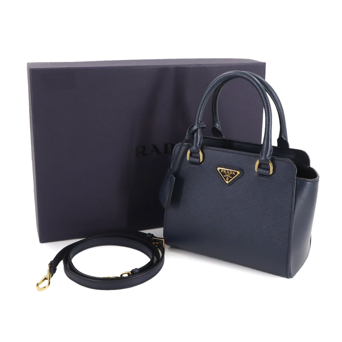 2way Hand Shoulder Bag Saffiano Leather Navy 1BA380