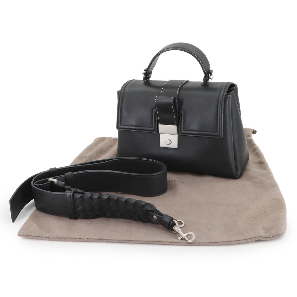 Piazza 2way Hand Shoulder Bag Leather Black Purse