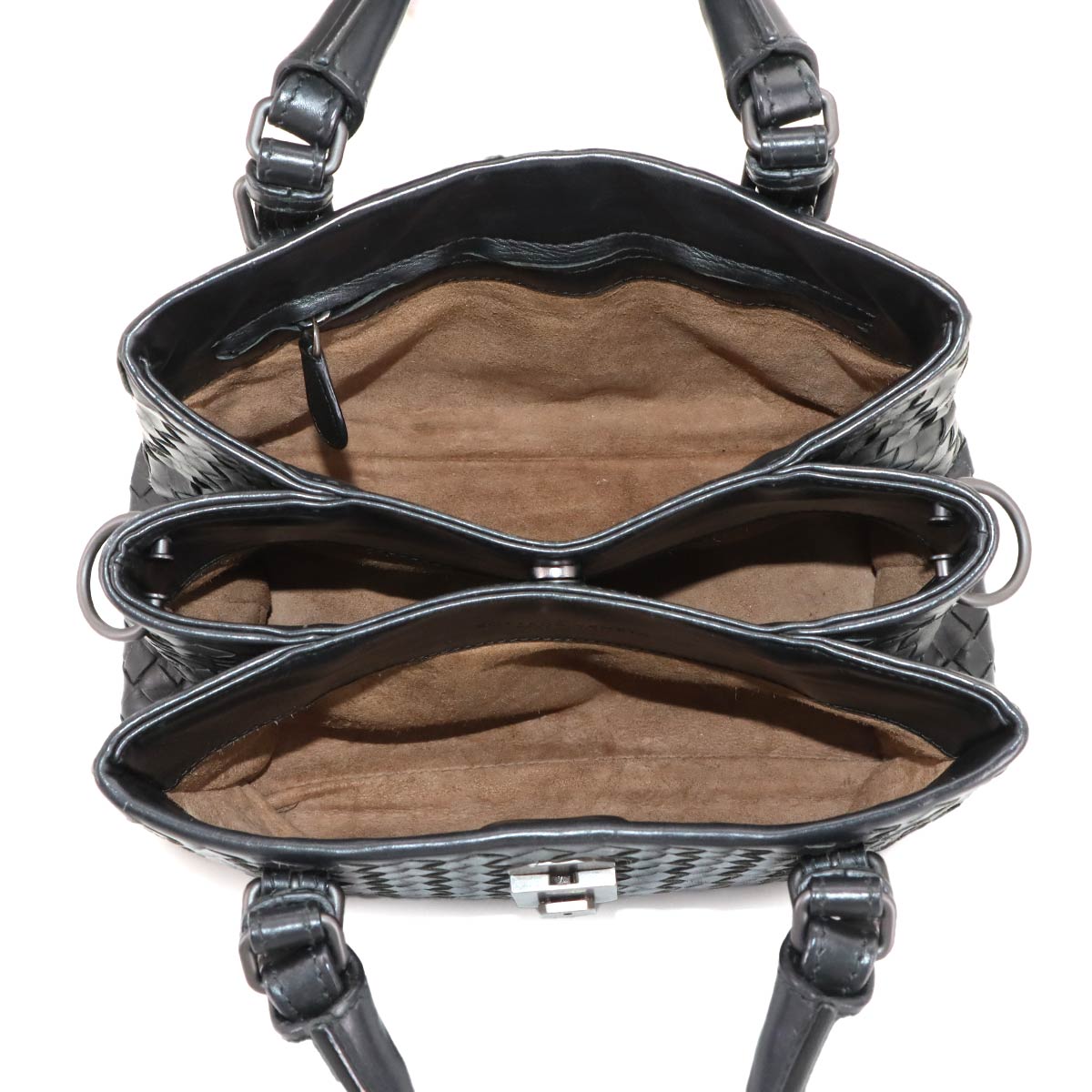 Baby Roma Intrecciato Hand Shoulder Bag Lether Black