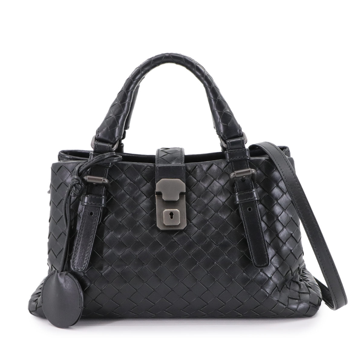 Baby Roma Intrecciato Hand Shoulder Bag Lether Black
