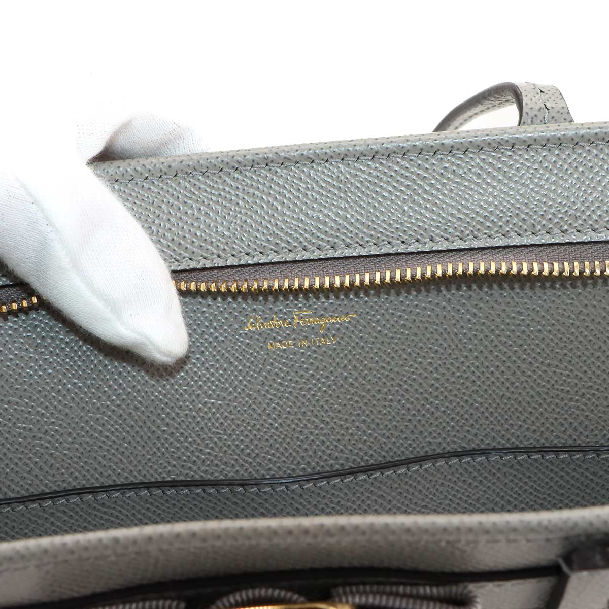 Salvatore Ferragamo Vara Tote Bag Leather Gray Purse