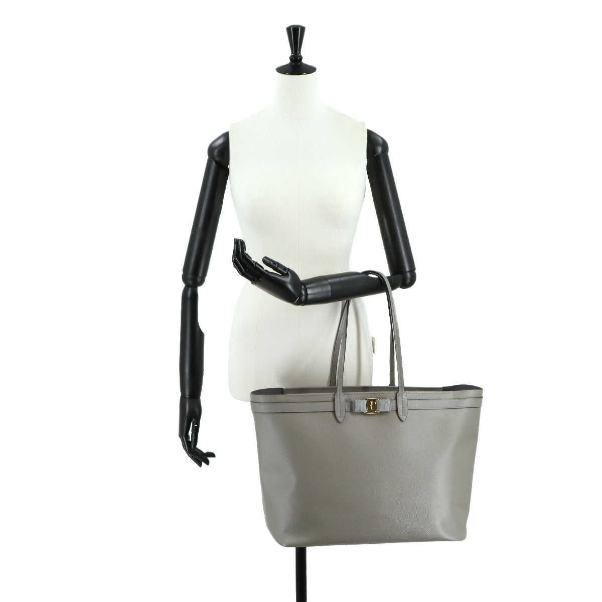 Salvatore Ferragamo Vara Tote Bag Leather Gray Purse