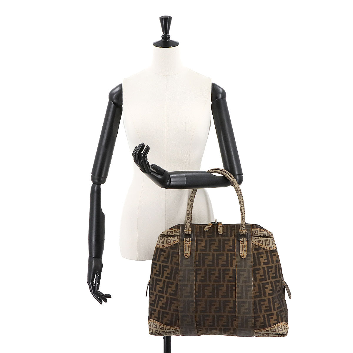 Zucca Zucchino Hand Bag Canvas PVC Brown Black 8BL096 Vintage