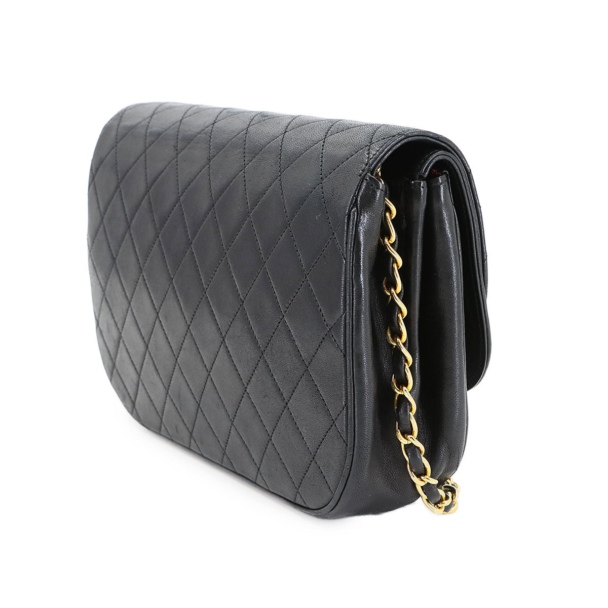 Matelasse Chain Shoulder Bag Leather Black Vintage Purse