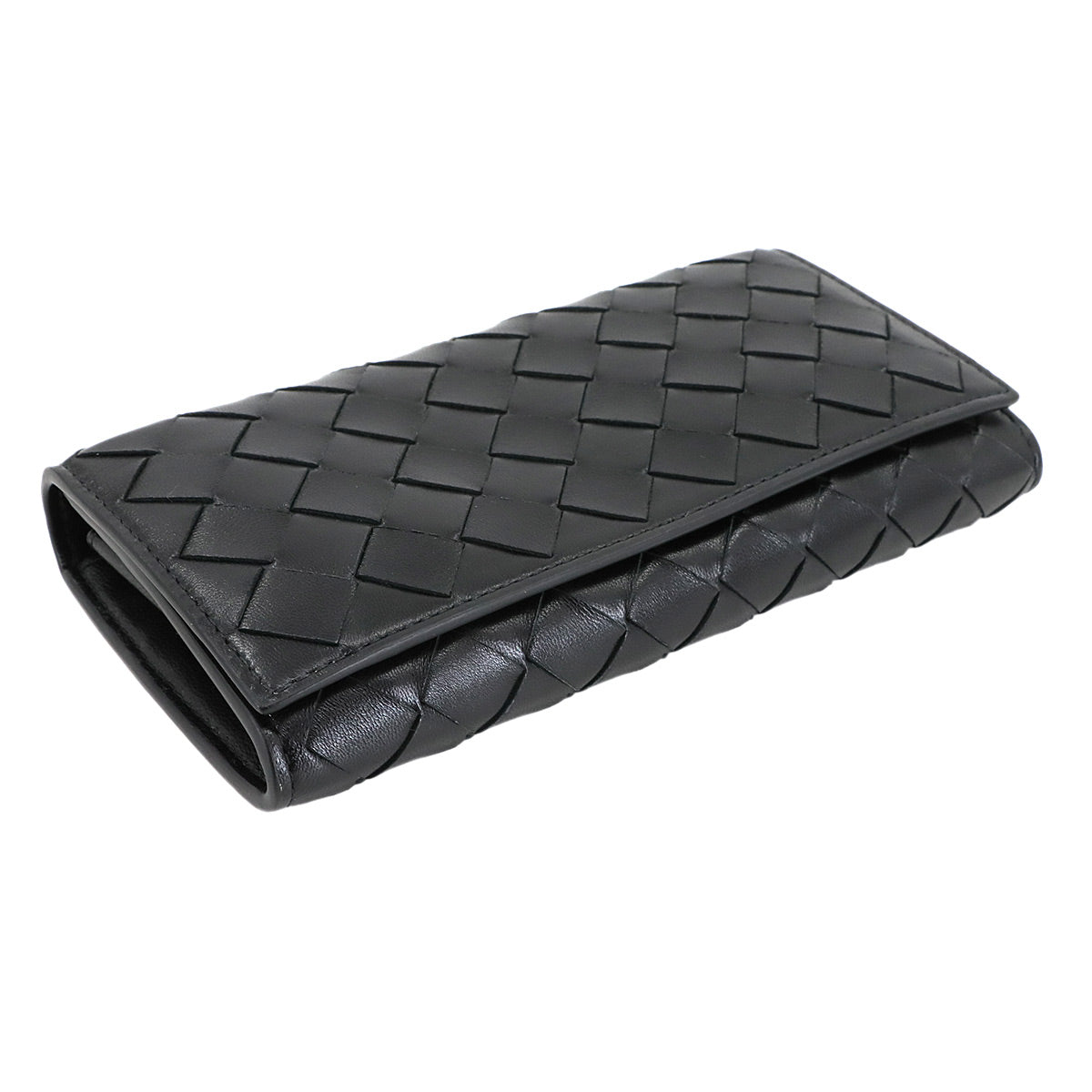 Intrecciato Large Flap Long Wallet Leather Black