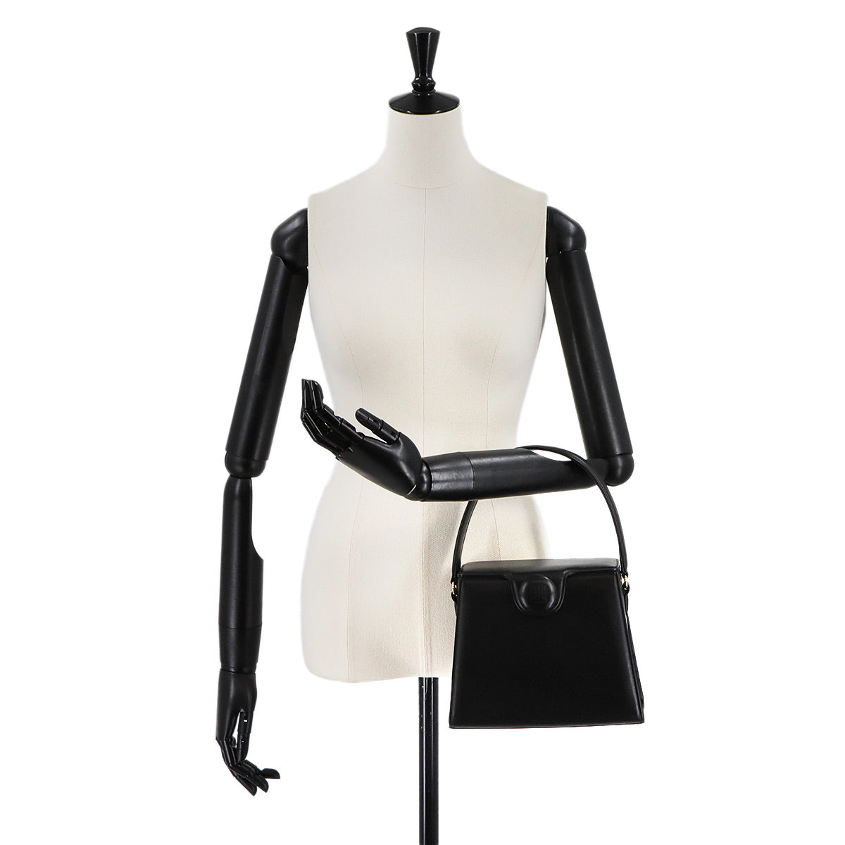 Hand Bag Leather Black Square Purse